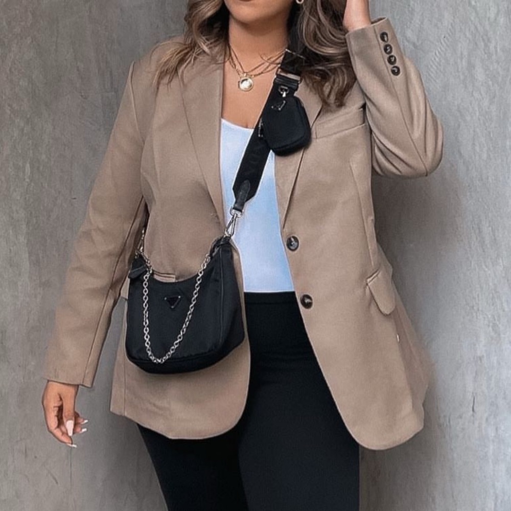 Beige Botany Oversized Boyfriend Light Olive Tan Blazer